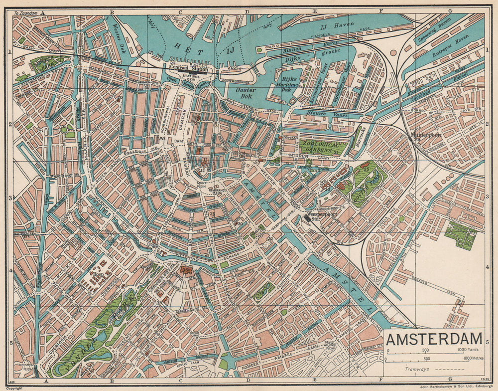 AMSTERDAM. Vintage town city map plan. Netherlands 1933 old vintage chart