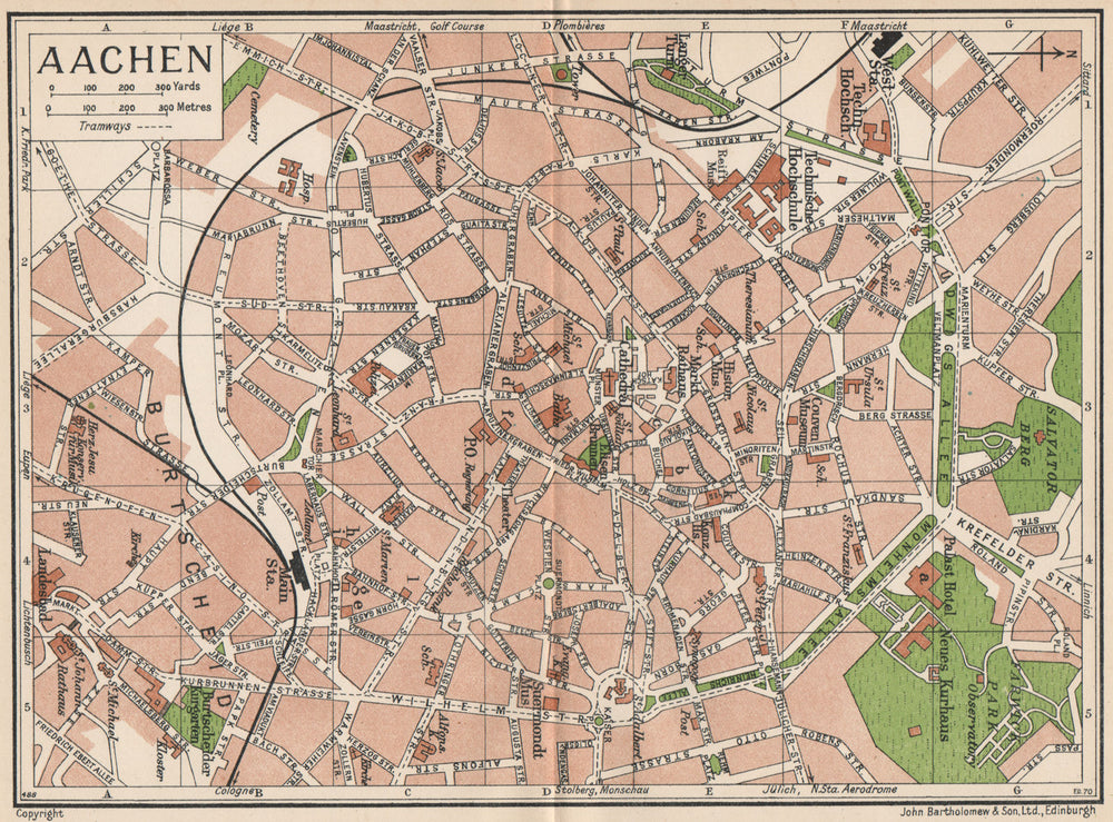 AACHEN. Vintage town city map plan. Germany 1933 old vintage chart