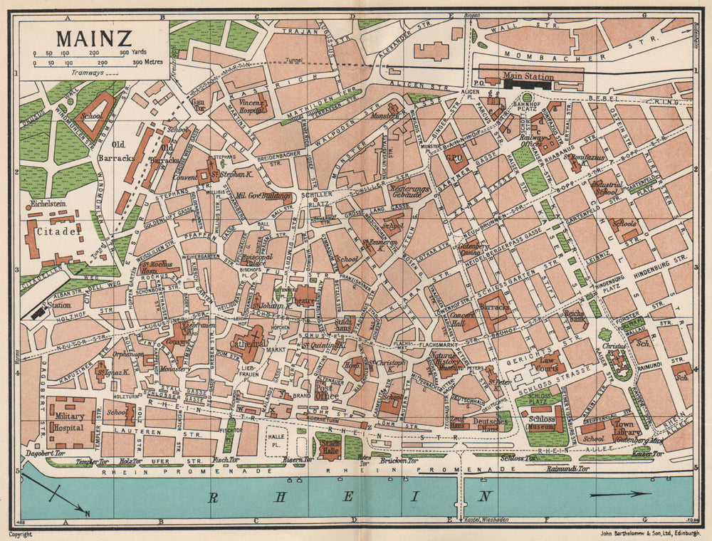 MAINZ. Vintage town city map plan. Germany 1933 old vintage chart