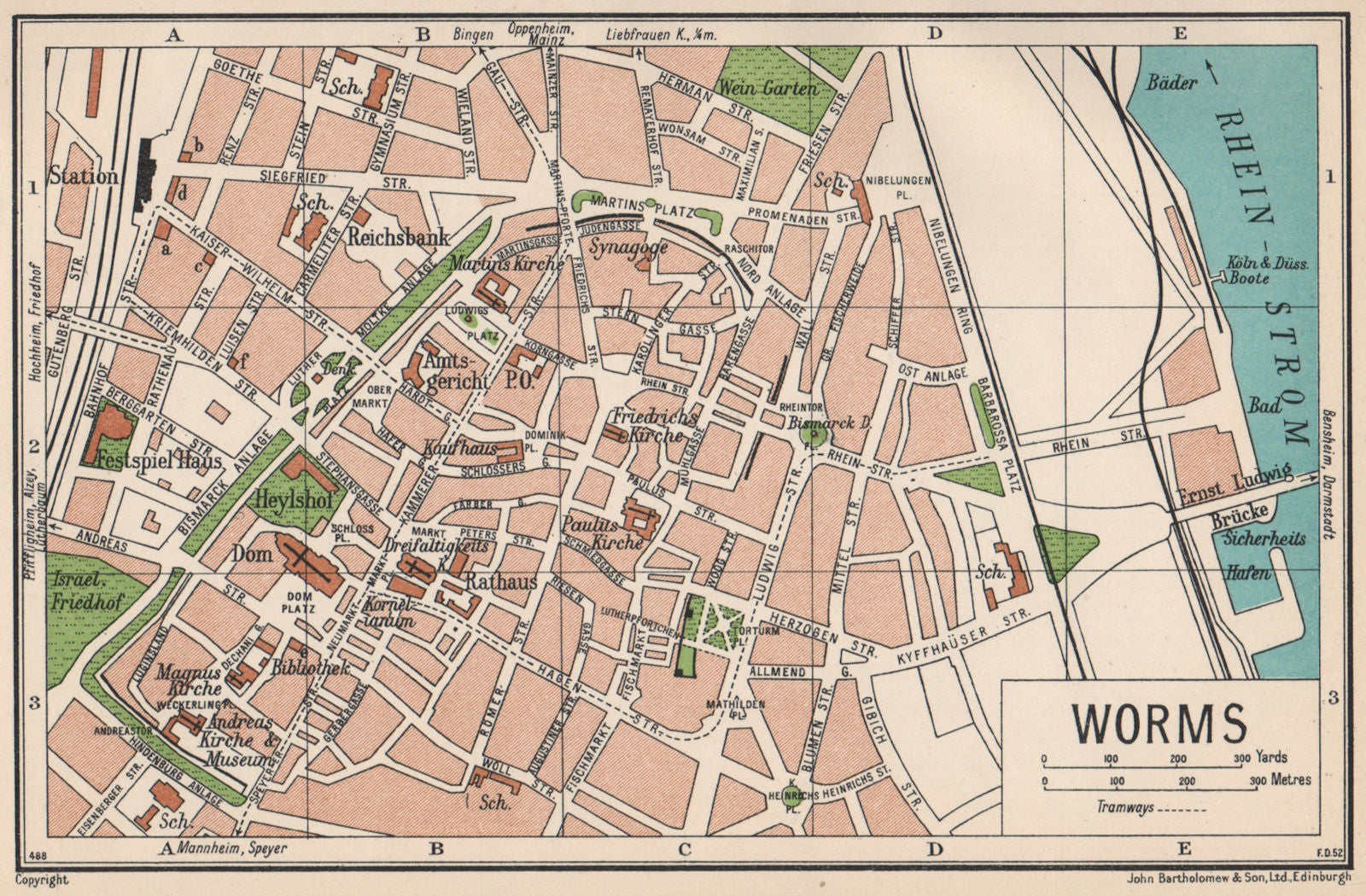 Worms Rennaisance Map WORMS. Vintage town city map plan. Germany 1933 old vintage chart ...