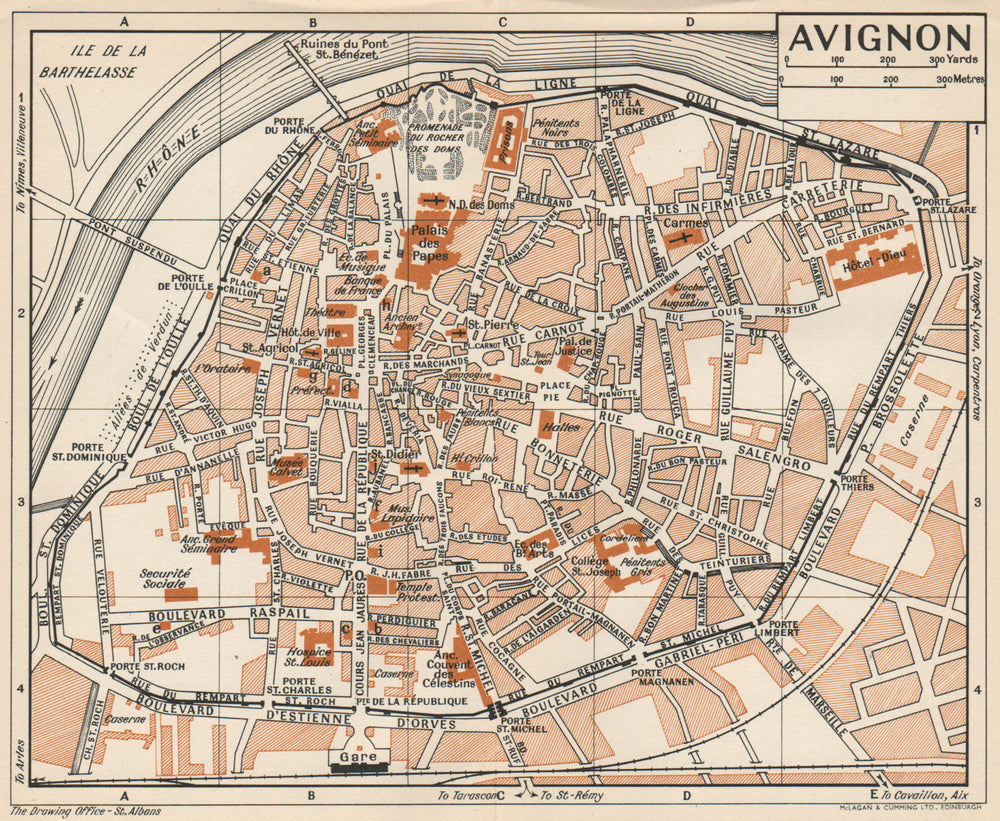 AVIGNON. Vintage town city map plan. Vaucluse 1954 old vintage chart