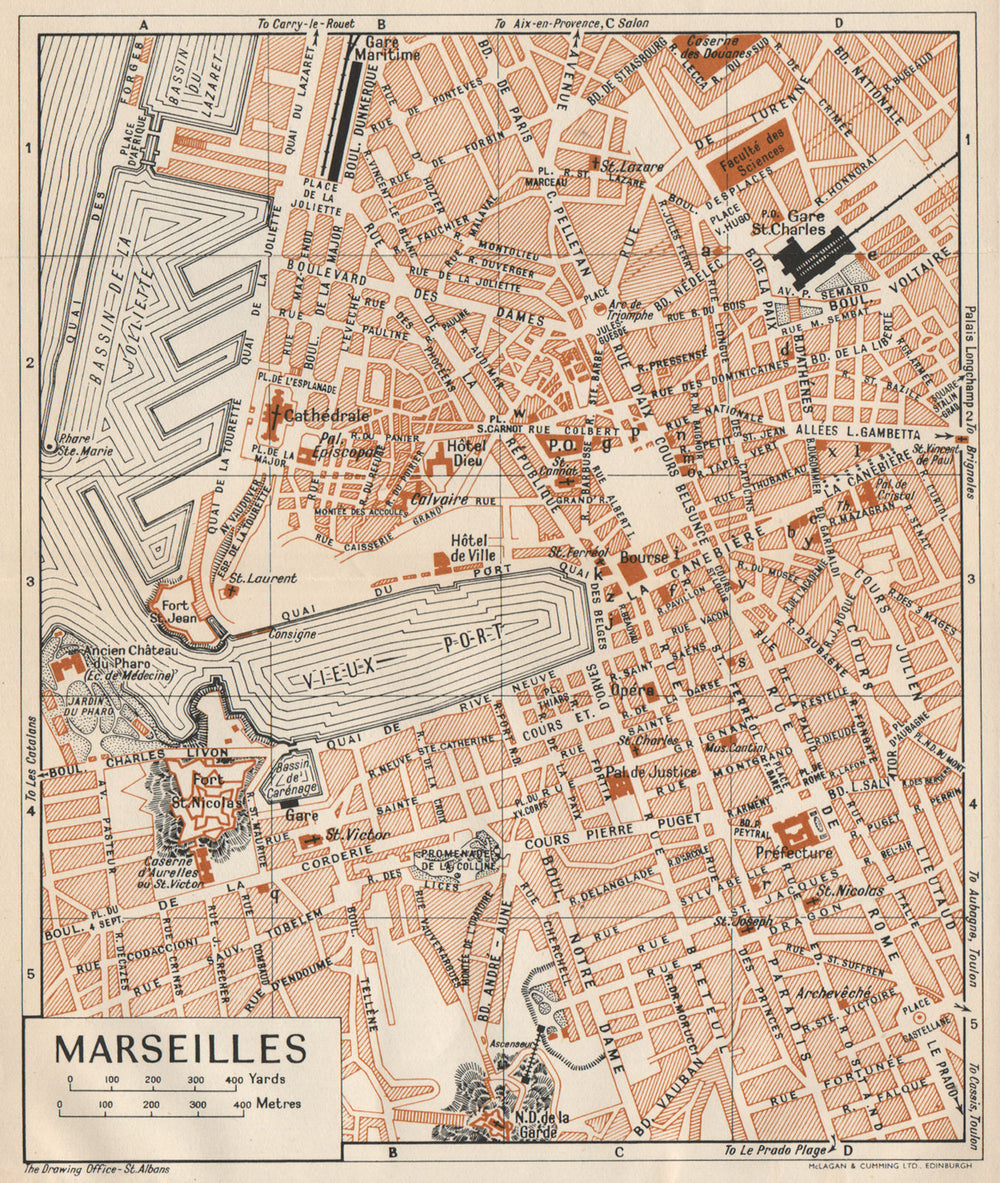 MARSEILLES. Vintage town city map plan. Bouches-Du-Rhône 1954 old vintage