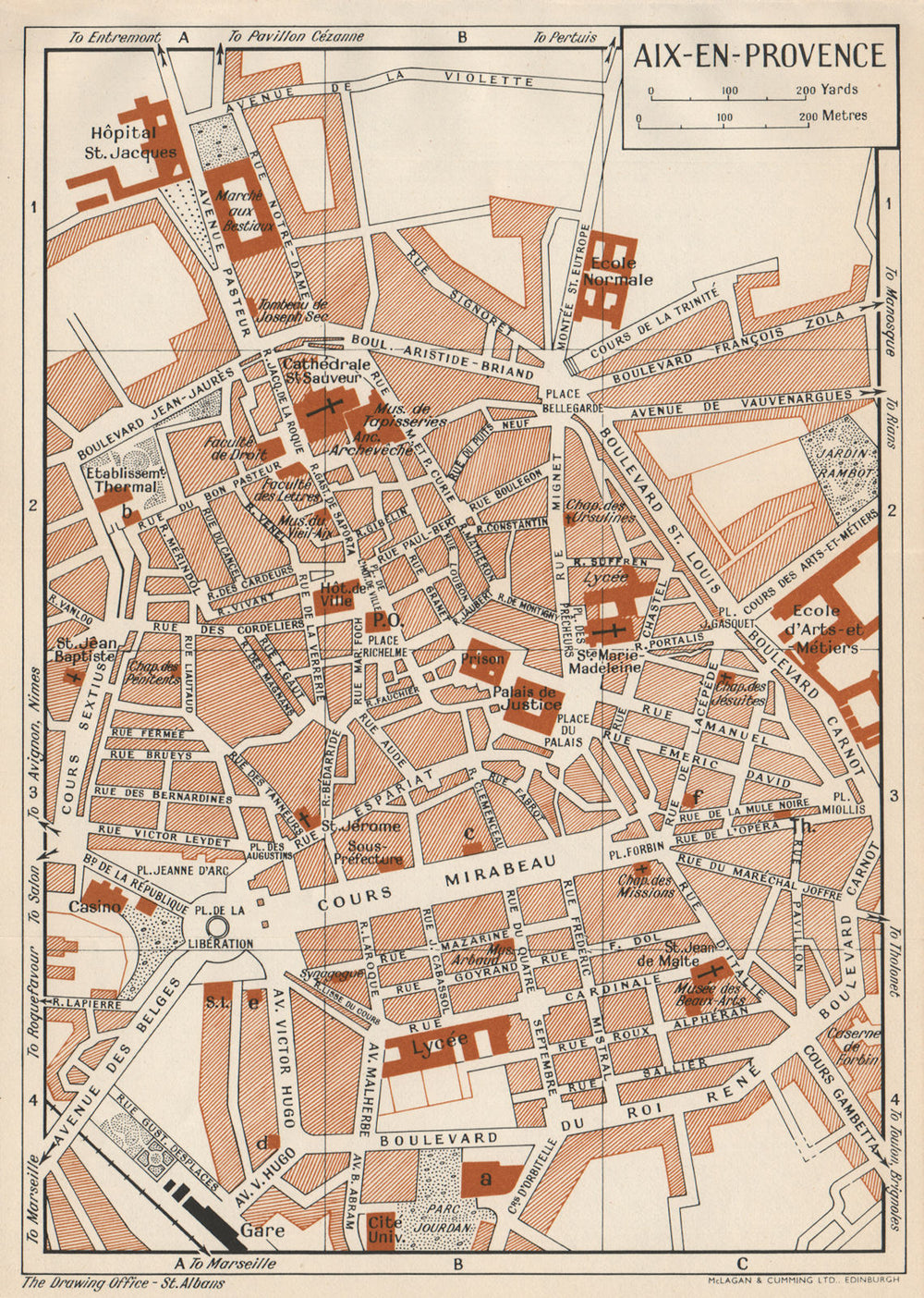 AIX-EN-PROVENCE. Vintage town city map plan. Bouches-Du-Rhône 1954 old
