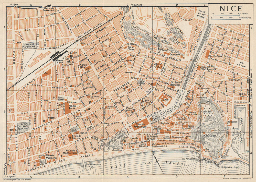 NICE. Vintage town city map plan. Alpes-Maritimes 1954 old vintage chart