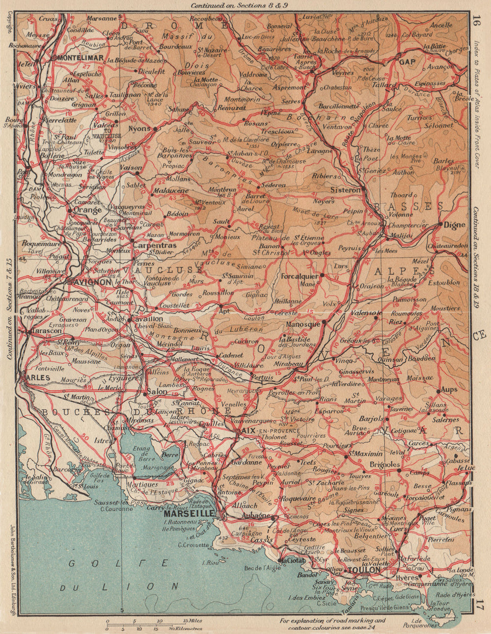 PROVENCE WEST.Marseille Lubéron Avignon Arles Vaucluse Bouches-Du-Rhône 1954 map