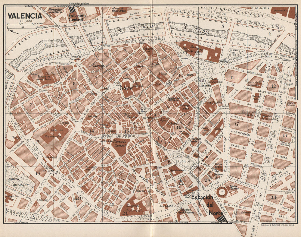 VALENCIA. Vintage town city map plan. Spain 1958 old vintage chart