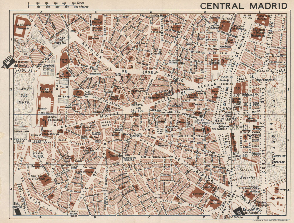 CENTRAL MADRID. Vintage town city map plan. Spain 1958 old vintage chart