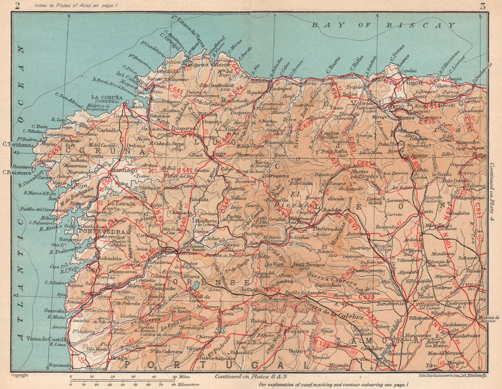 NORTH WEST SPAIN. Vintage map plan. Galicia Asturias 1958 old vintage