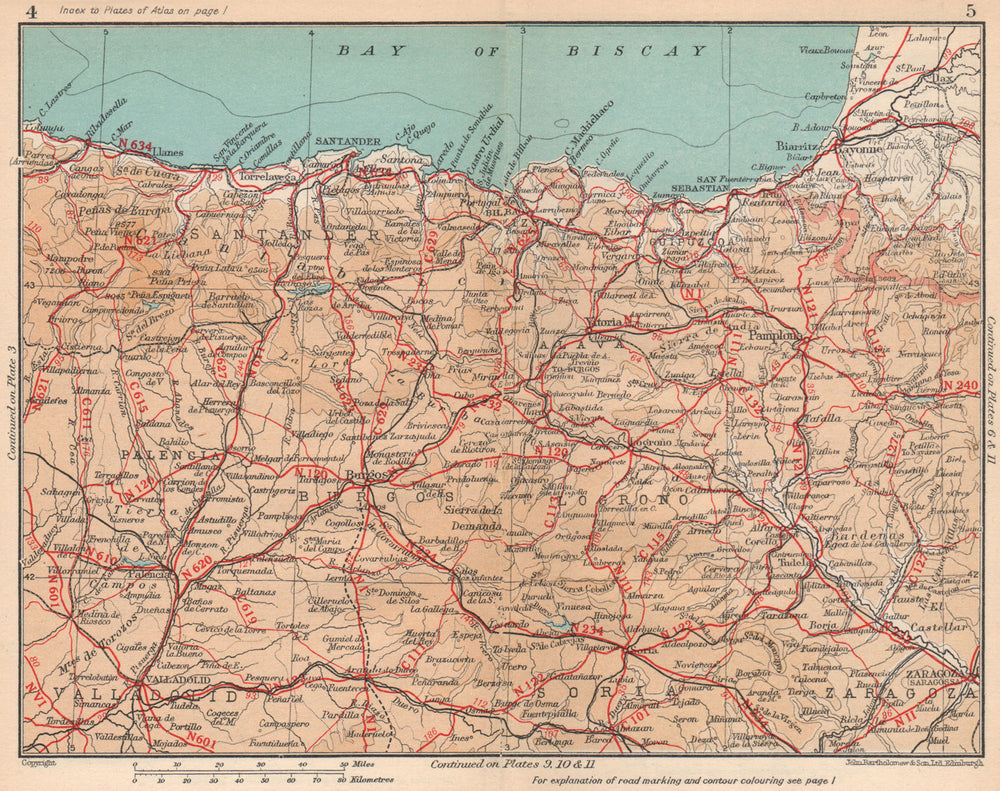NORTHERN SPAIN. Costa Verde de Cantabria Basque. Vintage map plan 1958 old