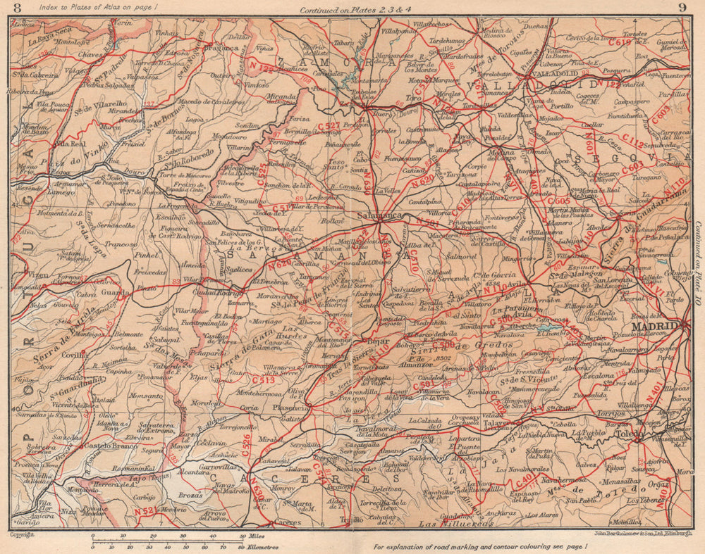 CASTILLA Y LEON. Madrid Salamanca Valladolid. Vintage map plan. Spain 1958