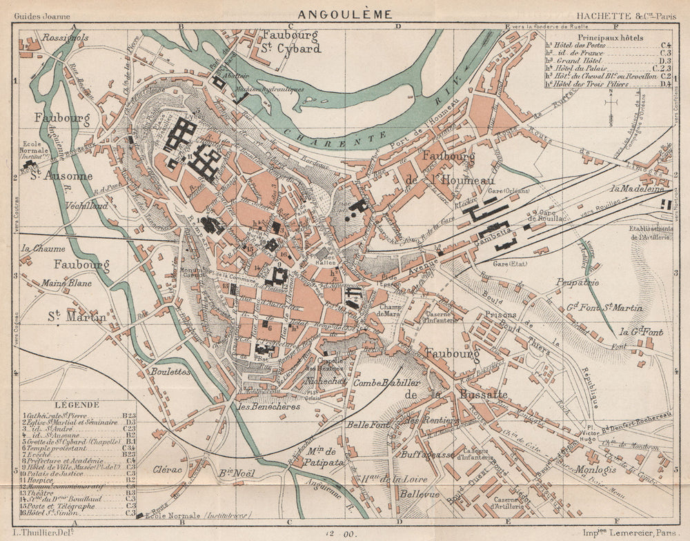 ANGOULÊME. Vintage town city ville map plan carte. Charente 1899 old