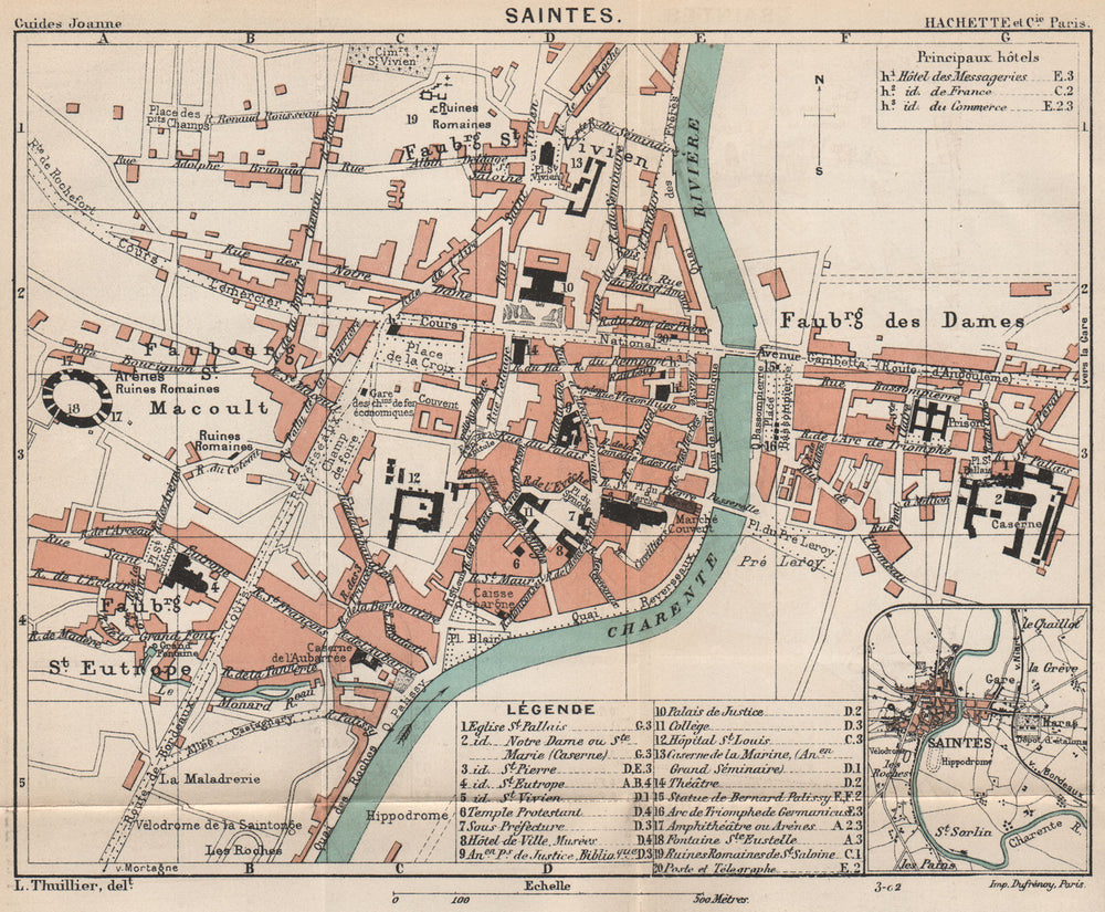 SAINTES; SAINTES. Vintage town city ville map plan carte. Charente-Maritime 1899