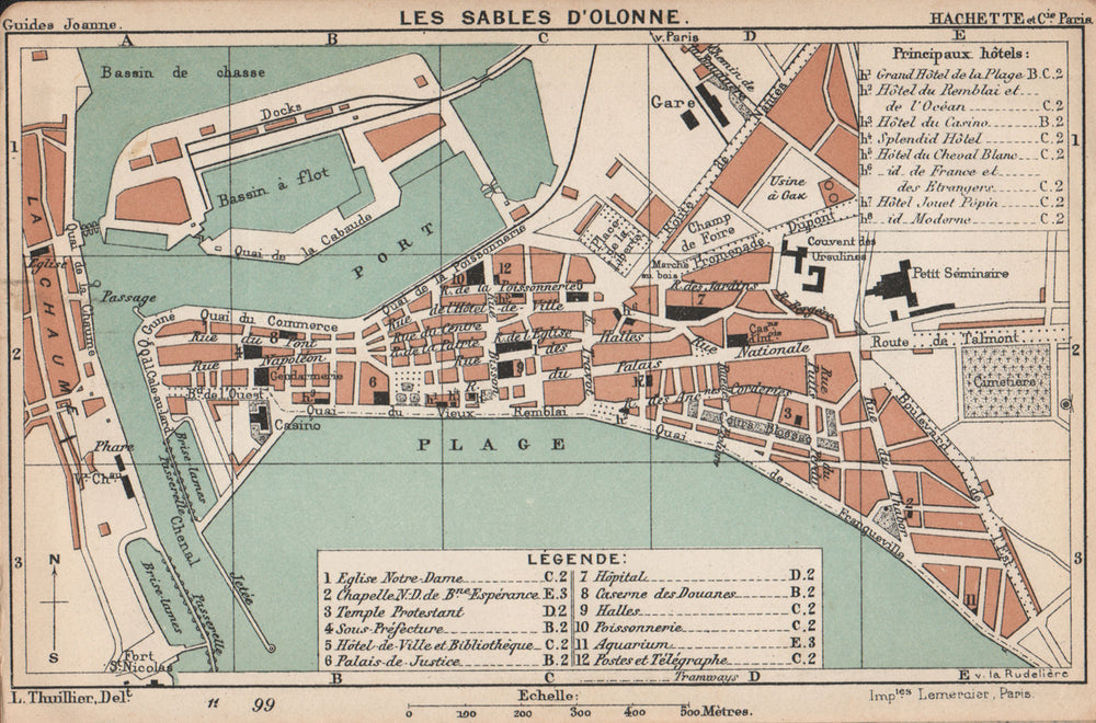 LES SABLES D'OLONNE. Vintage town city ville map plan carte. Vendée 1899