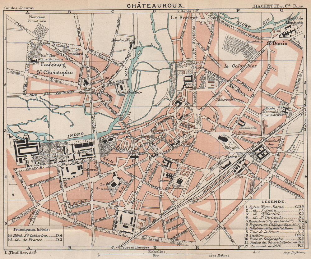 CHATEAUROUX. Vintage town city ville map plan carte. Indre. Châteauroux 1899