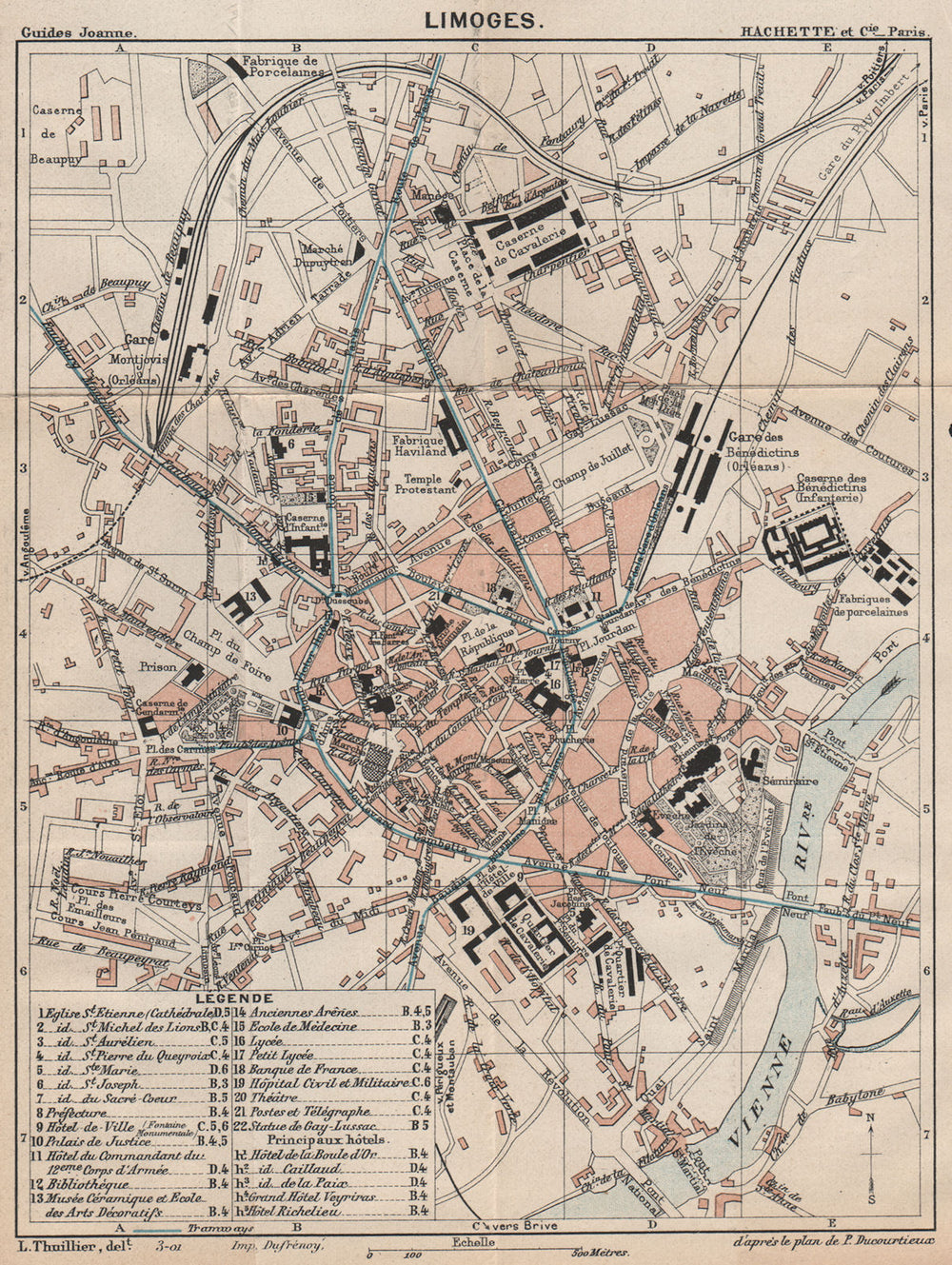 LIMOGES. Vintage town city ville map plan carte. Haute-Vienne 1899 old