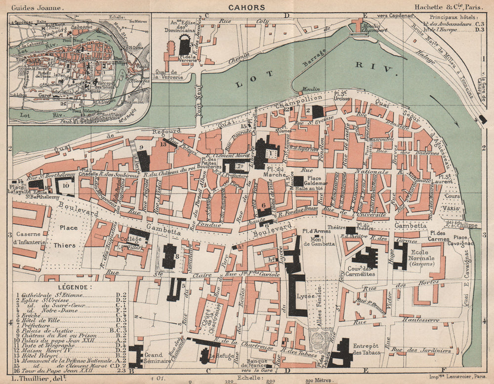 CAHORS. Vintage town city ville map plan carte. Lot 1899 old antique chart