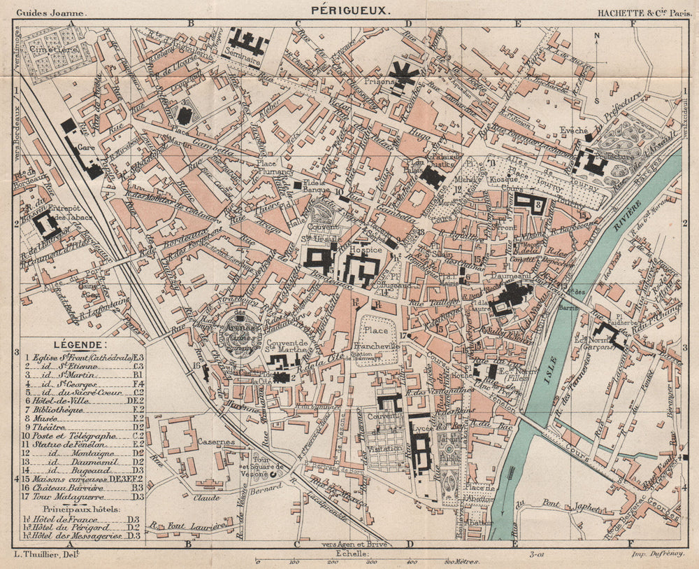 PÉRIGUEUX. Vintage town city ville map plan carte. Dordogne 1899 old