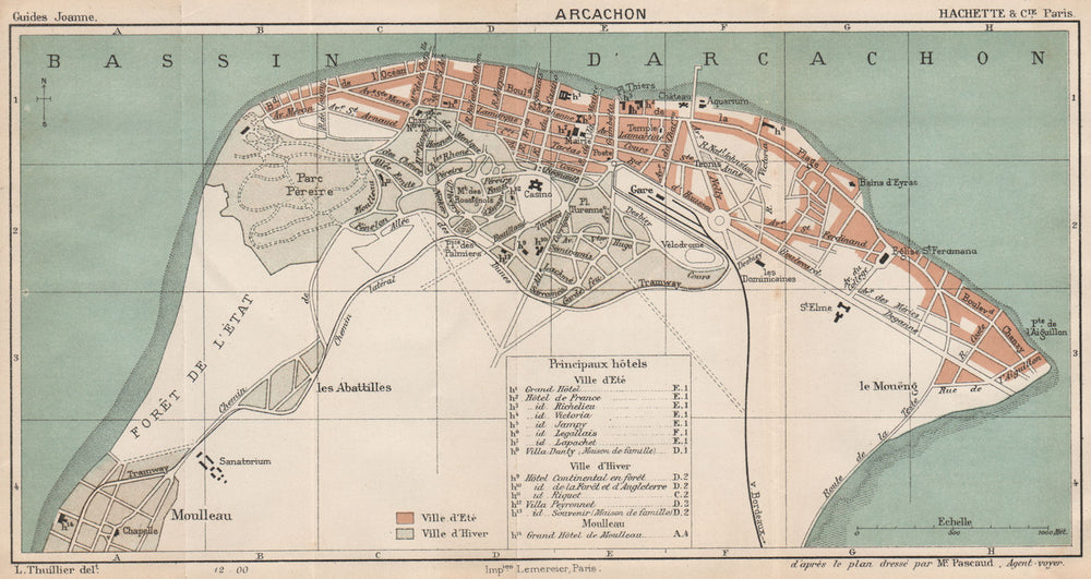 ARCACHON. Vintage town city ville map plan carte. Gironde 1899 old antique