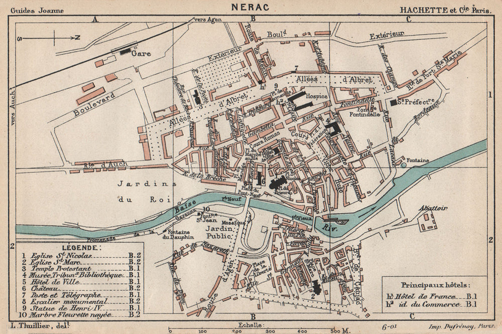 NERAC. Vintage town city ville map plan carte. Lot-et-Garonne. Nérac 1899