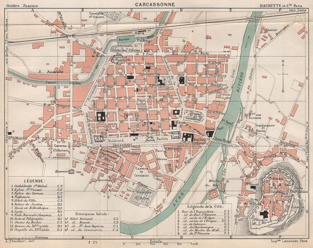 CARCASSONNE. Vintage town city ville map plan carte. Aude 1899 old antique