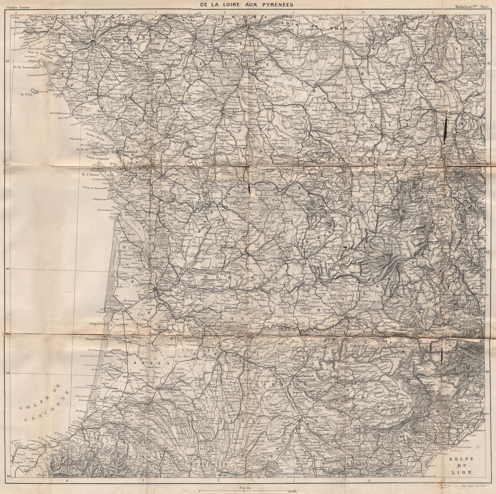 SOUTH WEST FRANCE. de la Loire aux Pyrénées. Vintage map plan carte 1899