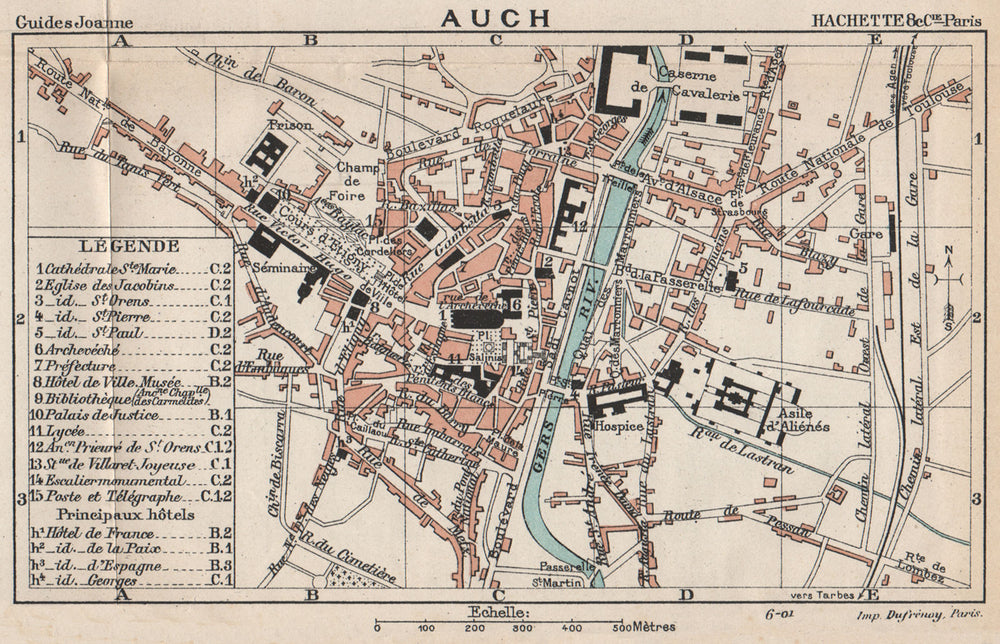 AUCH. Vintage town city ville map plan carte. Gers 1899 old antique chart