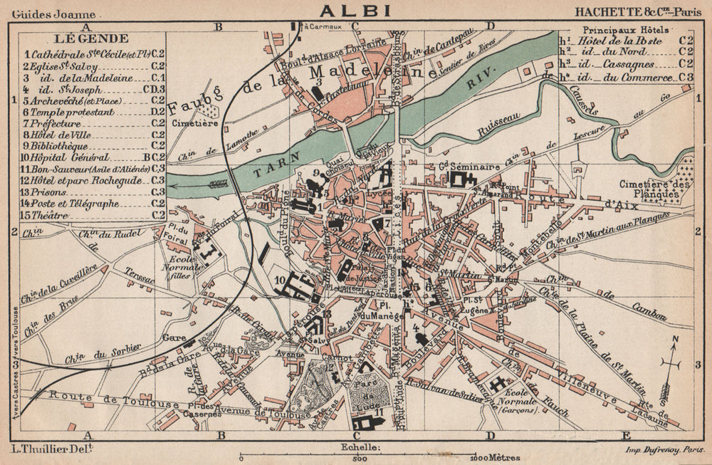 ALBI. Vintage town city ville map plan carte. Tarn 1899 old antique chart