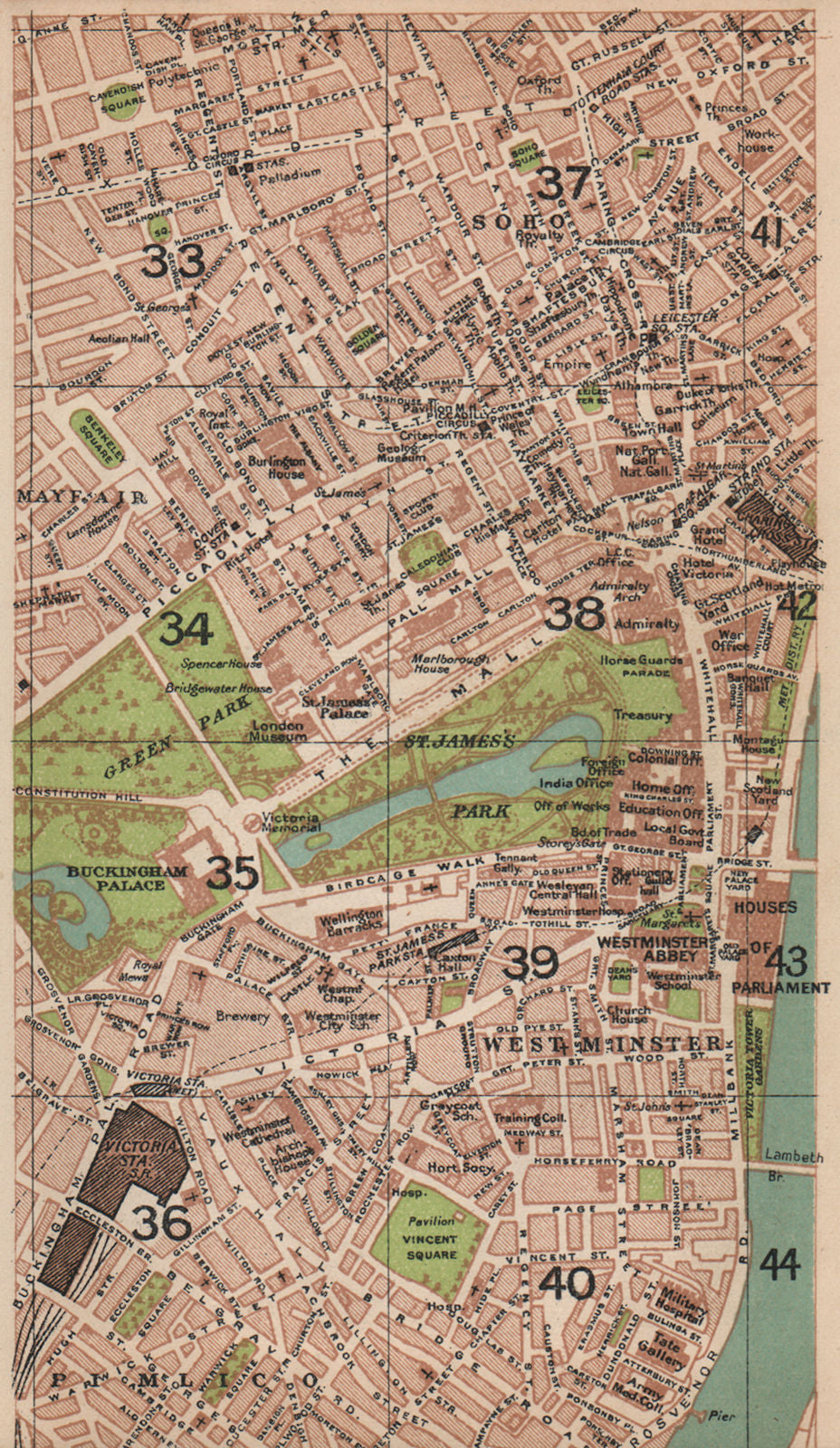 LONDON W. Westminster Mayfair Soho Pimlico St James's West End 1927 old ...