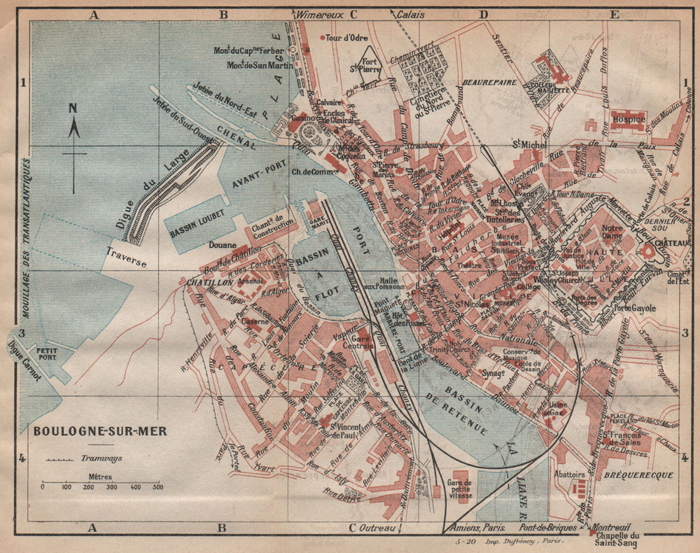 BOULOGNE-SUR-MER. Vintage town city map plan. Pas-de-Calais 1920 old