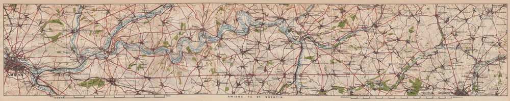 SOMME CANAL. Amiens to St Quentin. Peronne Corbie Villers-Bretonneux 1920 map