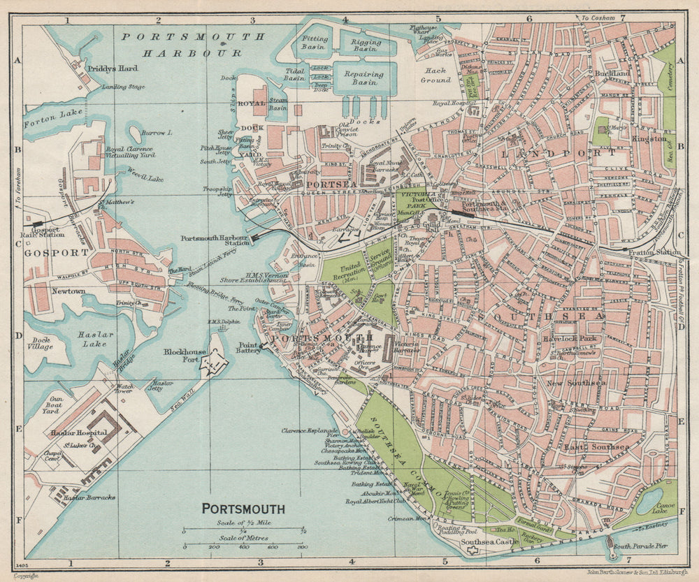 PORTSMOUTH. Vintage town city map plan. Hampshire 1950 old vintage chart