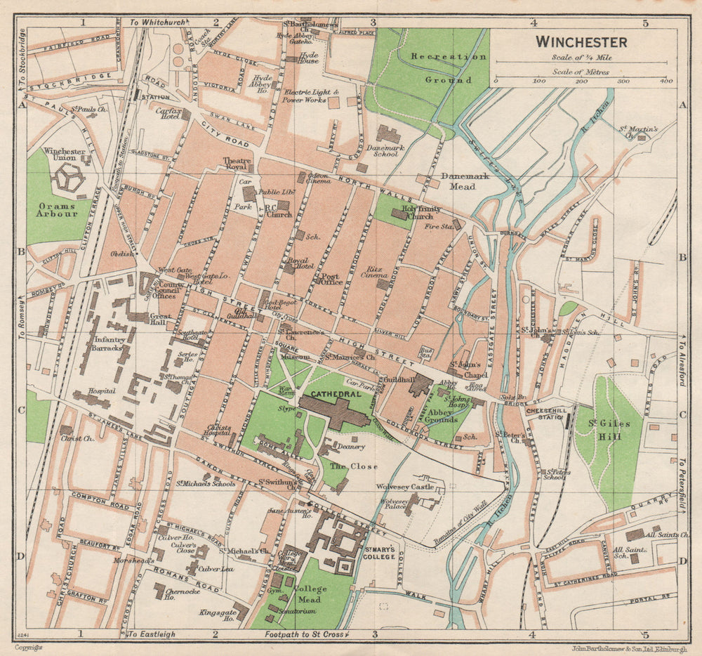 WINCHESTER. Vintage town city map plan. Hampshire 1950 old vintage chart