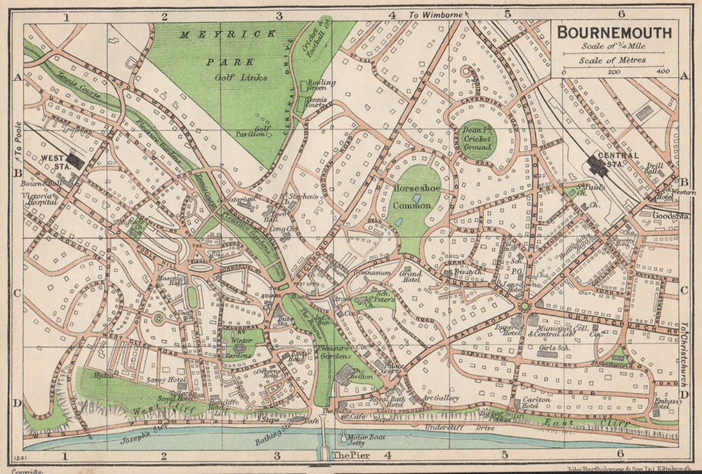BOURNEMOUTH. Vintage town city map plan. Dorset 1950 old vintage chart