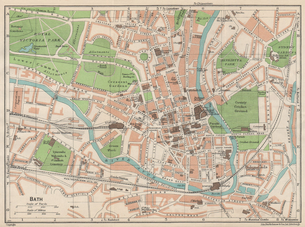 BATH. Vintage town city map plan. Somerset 1950 old vintage chart