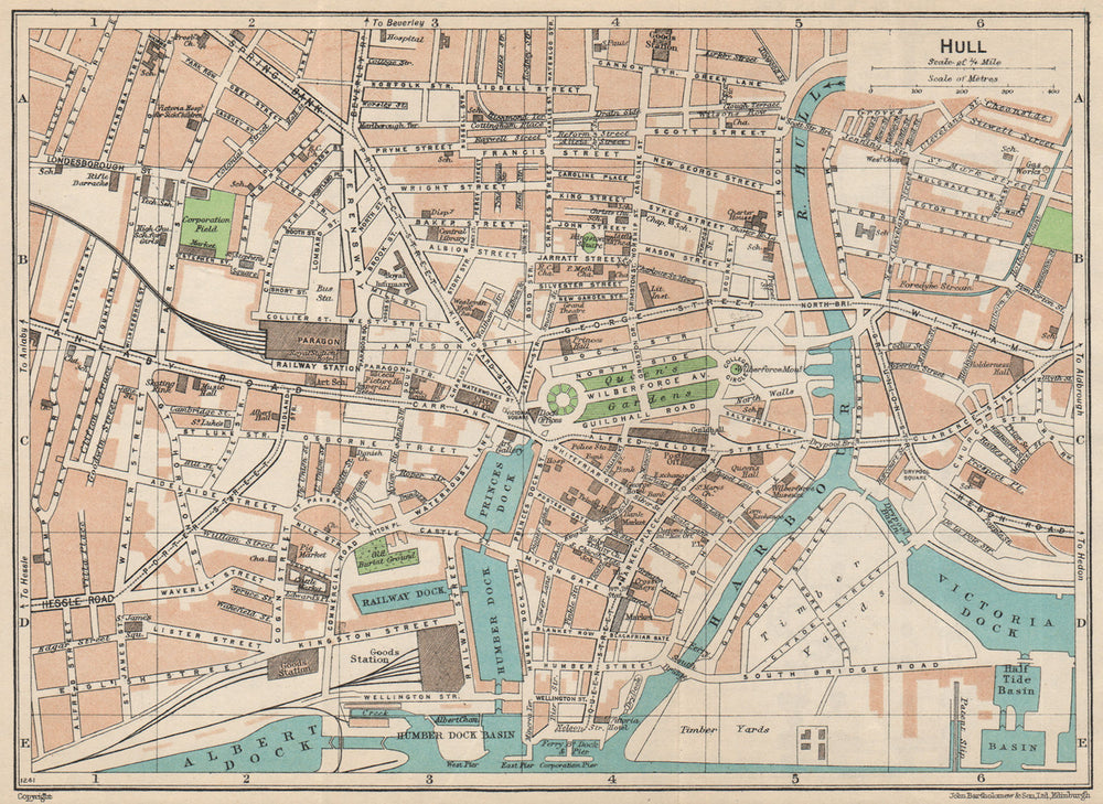 HULL. Vintage town city map plan. Yorkshire 1950 old vintage chart