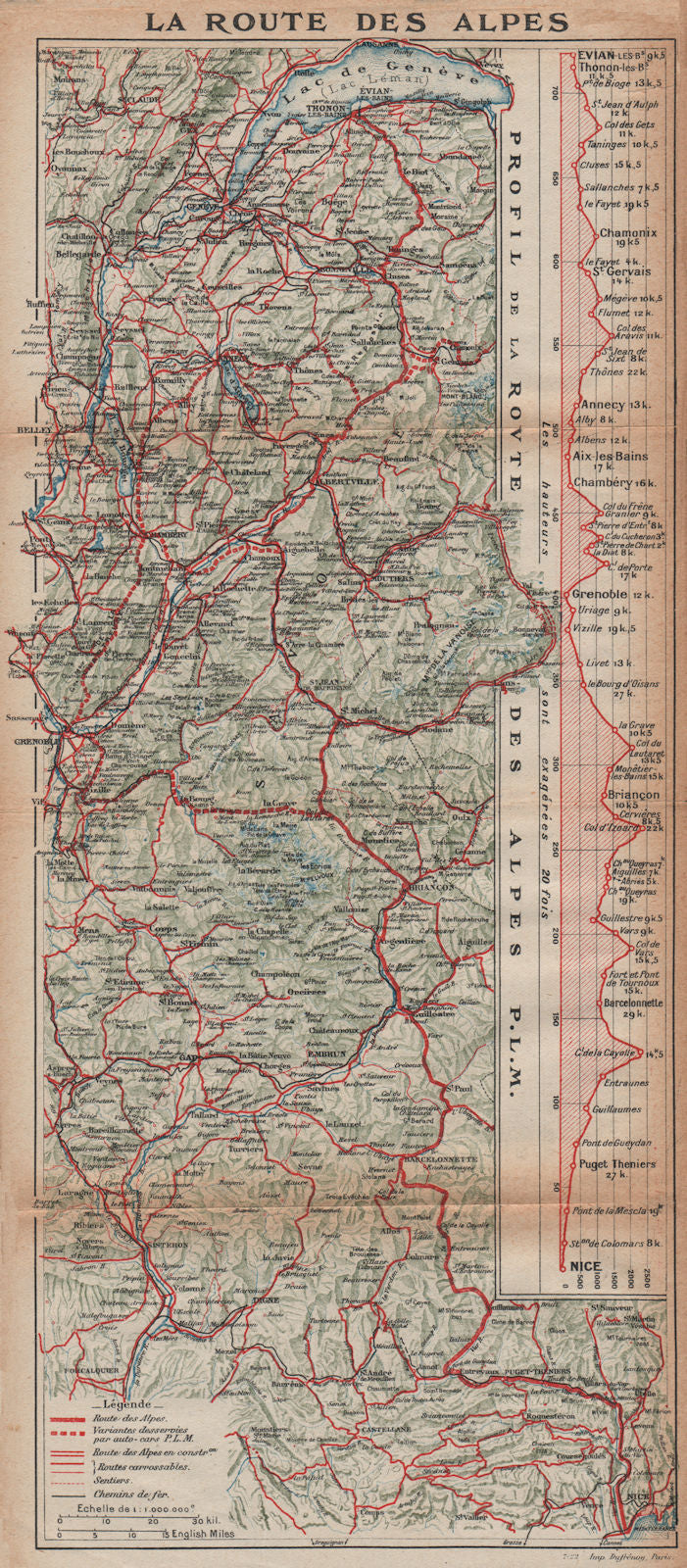 LA ROUTE DES GRANDES ALPES. Vintage map plan. French Alps 1923 old antique