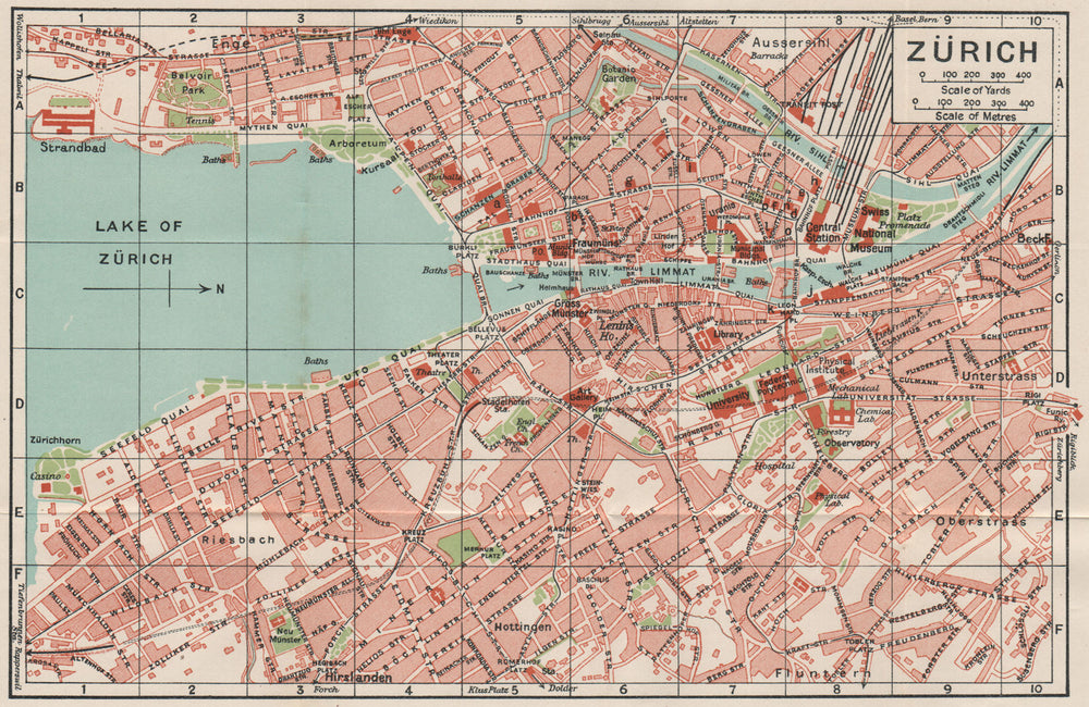 ZÜRICH ZURICH. Vintage town city map plan. Switzerland 1930 old vintage
