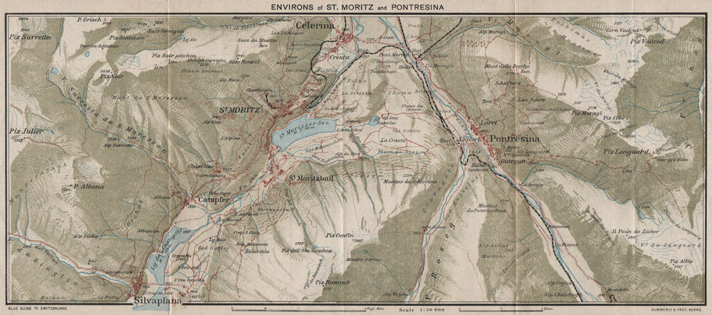 ST MORITZ & PONTRESINA ENVIRONS.Celerina/Schlarigna Silvaplana Champfer 1930 map
