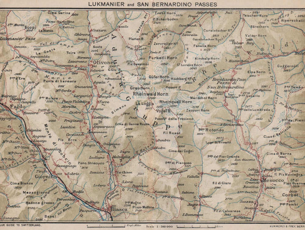 LUKMANIER & SAN BERNARDINO PASSES. Olivoire Biasca Mesocco Nava Ticino 1930 map