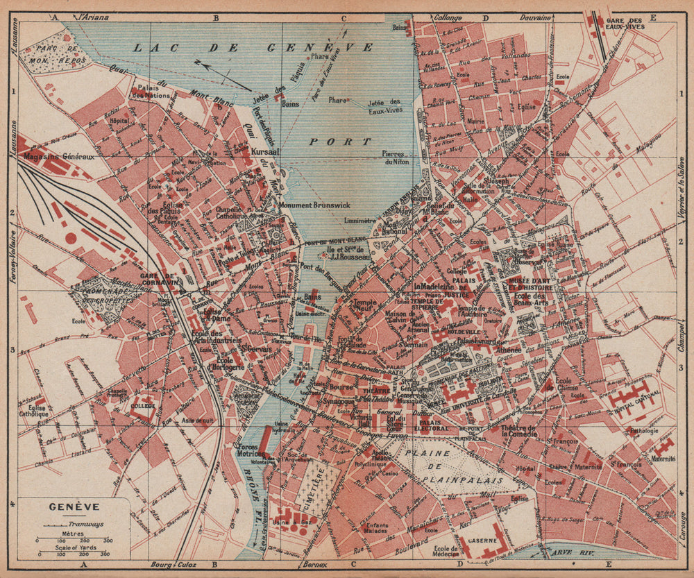 GENÈVE GENEVA GENF. Vintage town city map plan. Switzerland 1920 old