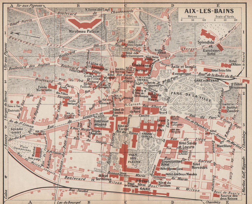 AIX-LES-BAINS. Vintage town city map plan. Savoie 1920 old antique chart