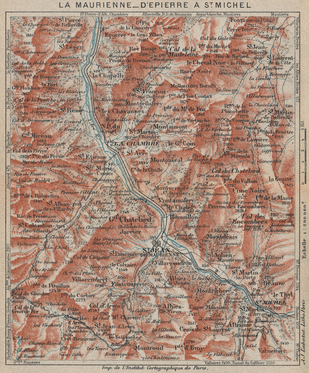 MAURIENNE.Epierre-St Michel St Jean Mne.St Martin de Belleville Savoie 1920 map