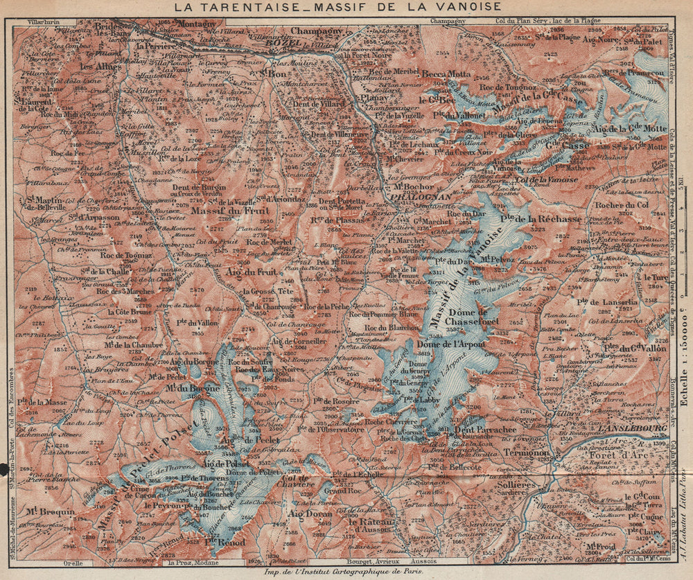 TARENTAISE.Vanoise.St Martin Belleville Courchevel Meribel Val Thorens 1920 map