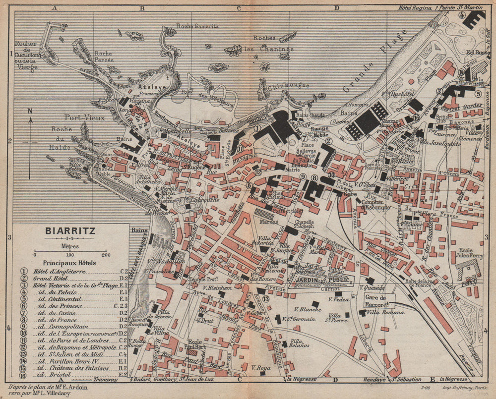 BIARRITZ. Vintage town city map plan. Pyrénées-Atlantiques 1907 old