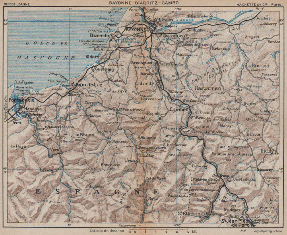 PAYS BASQUE FRANÇAIS. Bayonne Biarritz Cambo. Pyrénées-Atlantiques 1907 map