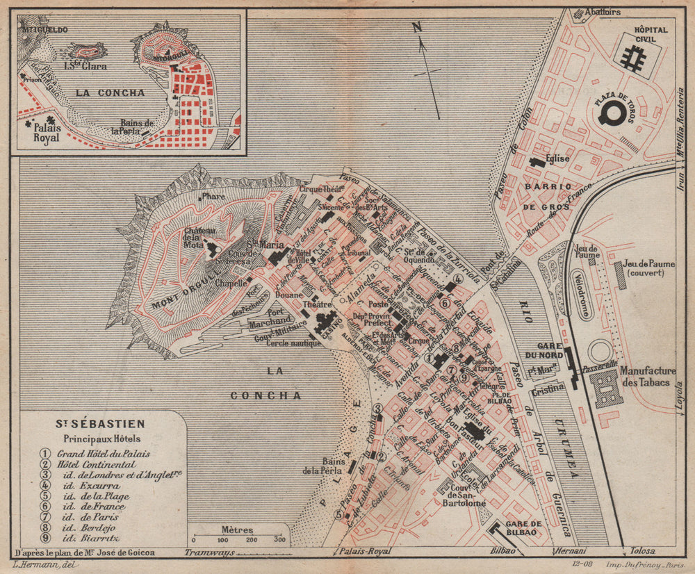 SAN SEBASTIAN. St Sébastien. Vintage town city map plan. Spain 1907 old