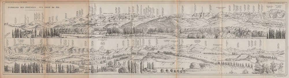PYRÉNÉES-ATLANTIQUE. Vintage panorama. View from Pau. Pyrenees 1907 old map