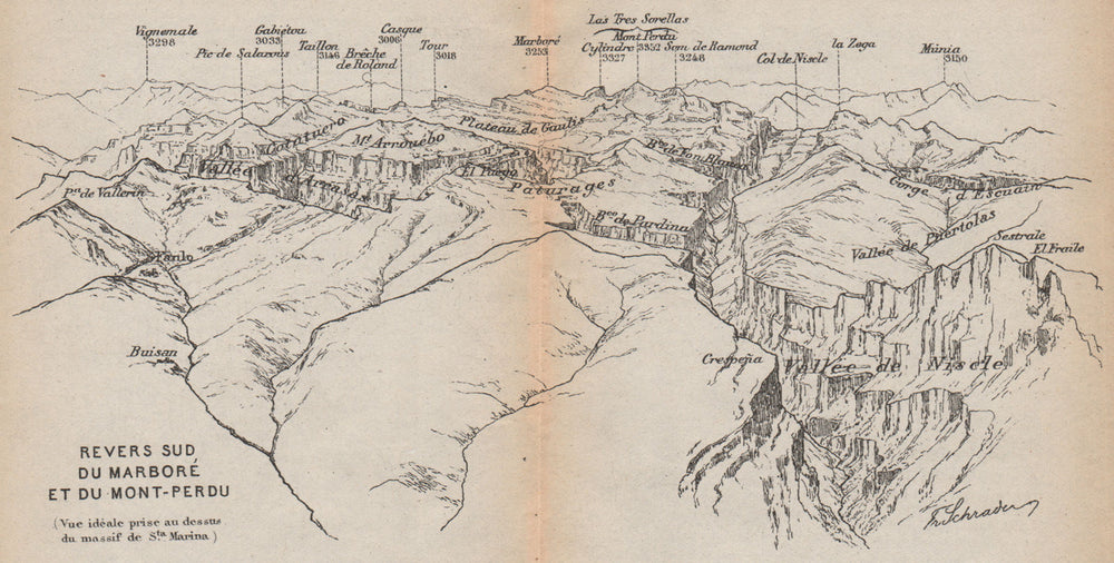 CANYON NISCLE CAÑÓN D'AÑISCLO. Monte Perdido Cilindro Marboré. Panorama 1907 map