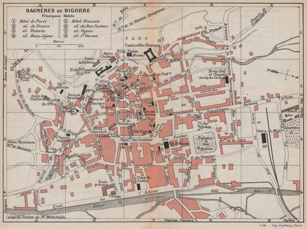 BAGNÈRES-DE-BIGORRE. Vintage town city map plan. Hautes-Pyrénées. Bagnères 1907