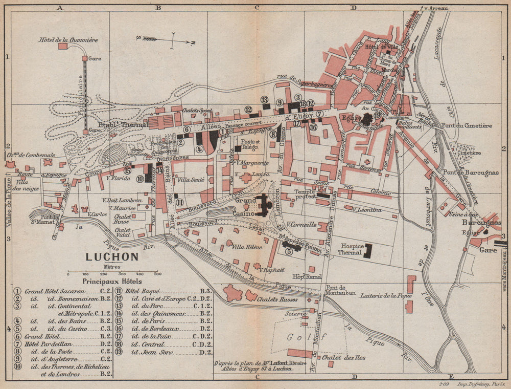 LUCHON. Vintage town city plan. Haute-Garonne 1907 old antique map chart